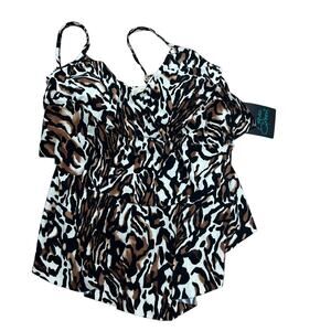 Aqua Green Women's Animal Print Tiered Tankini Swim Top - Size Small - NWT